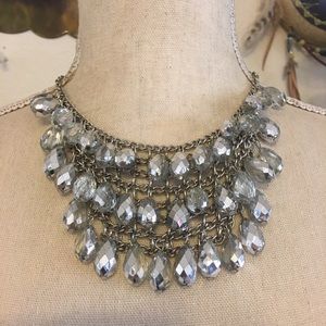Silver tear drop glass bauble stone bib necklace